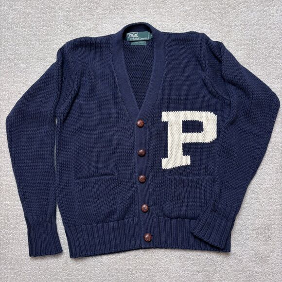 Polo Ralph Lauren Other - VTG 90s Polo Ralph Lauren Navy Varsity Letterman Cardigan Sweater Men's S Cotton